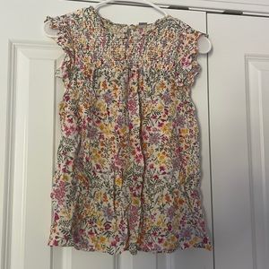 Floral Blouse W/ Smocked Neckline and Flutter Sleeve